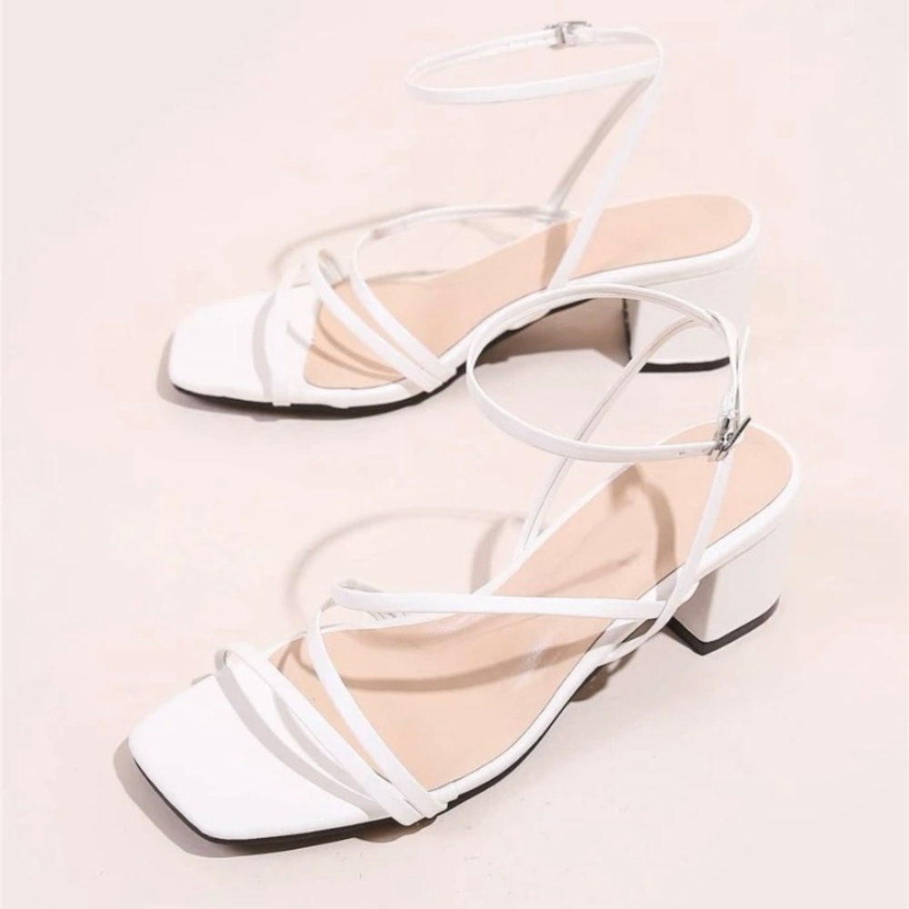 WHITE STRAP BLOCK HEELS